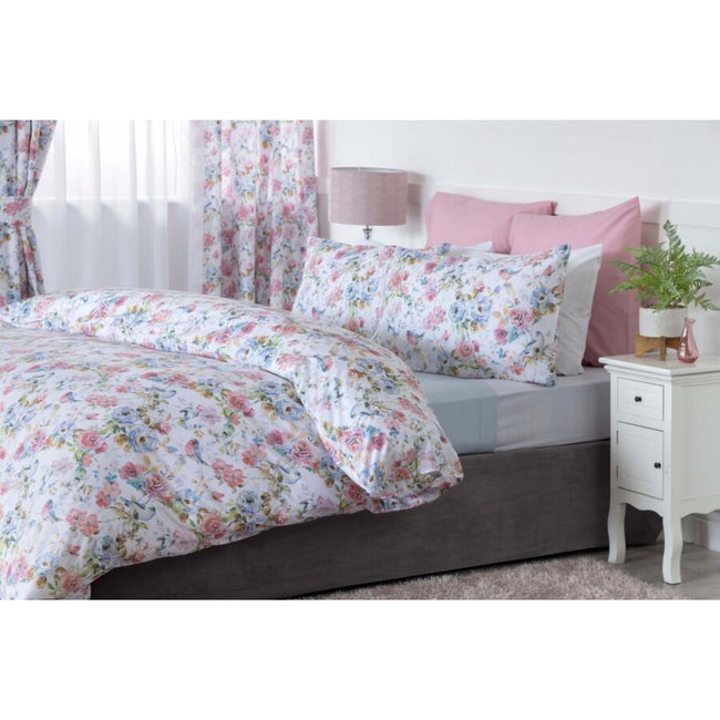 White-Pink-Blue - Back - Belledorm Secret Garden Floral Duvet Set