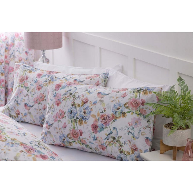 White-Pink-Blue - Side - Belledorm Secret Garden Floral Duvet Set