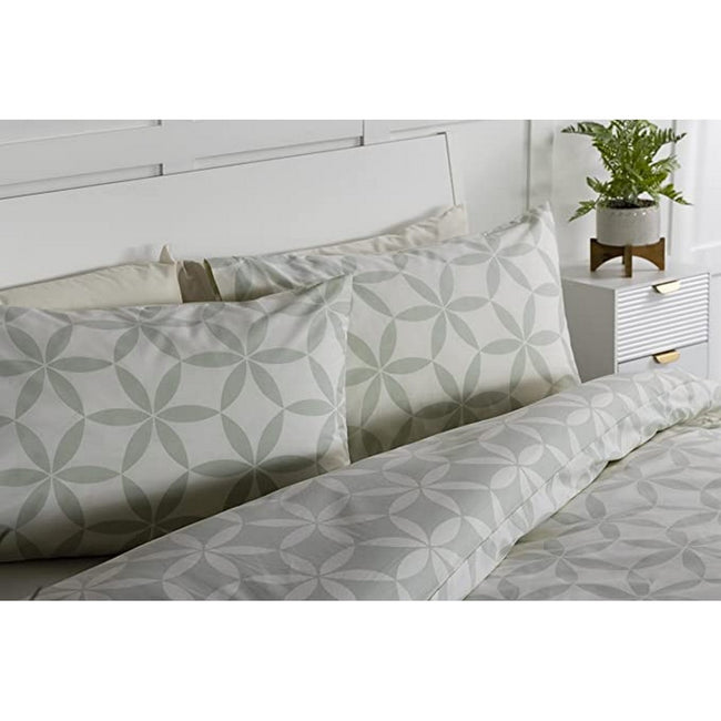 Thyme Green-Ivory - Back - Belledorm Georgia Geometric Duvet Set