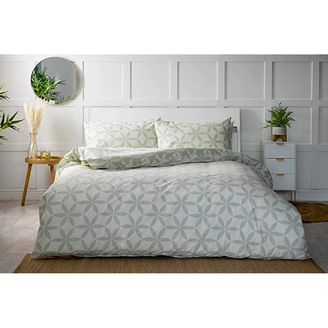 Thyme Green-Ivory - Front - Belledorm Georgia Geometric Duvet Set