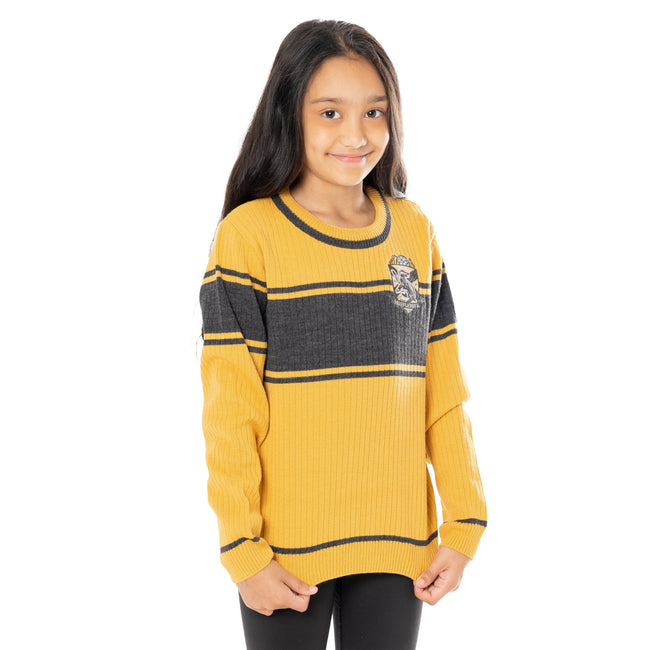 Yellow - Back - Harry Potter Childrens-Kids Varsity Hufflepuff Sweater