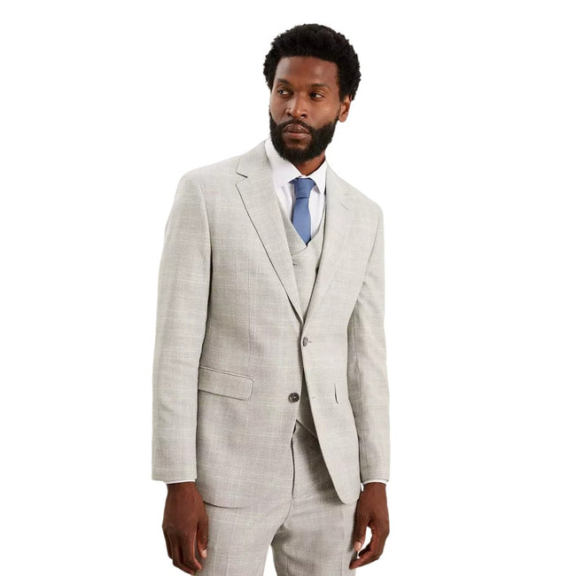 Gray - Lifestyle - Burton Mens Textured Check Tailored Suit Jacket