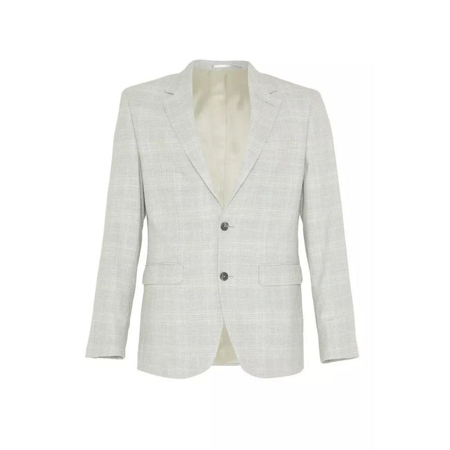 Gray - Front - Burton Mens Textured Check Tailored Suit Jacket