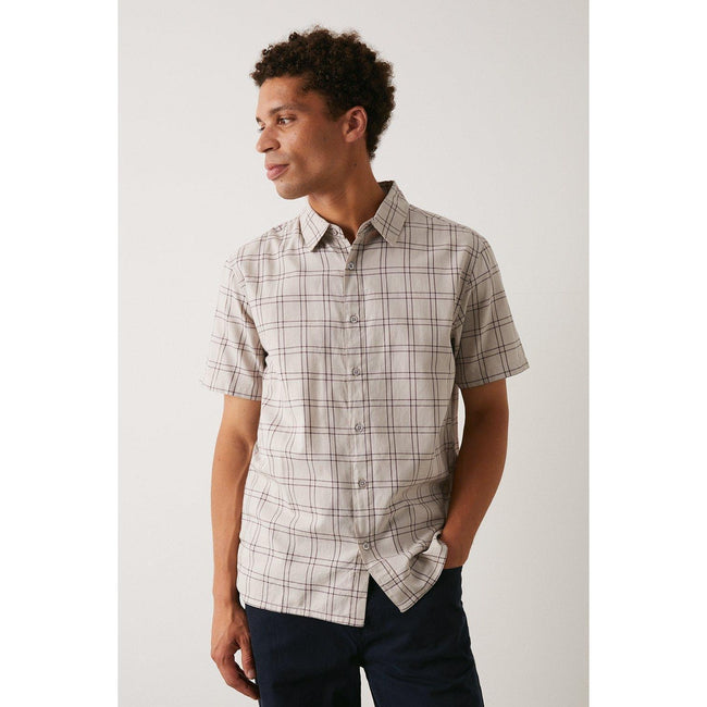 Beige - Front - Burton Mens Checked Lightweight Short-Sleeved Shirt