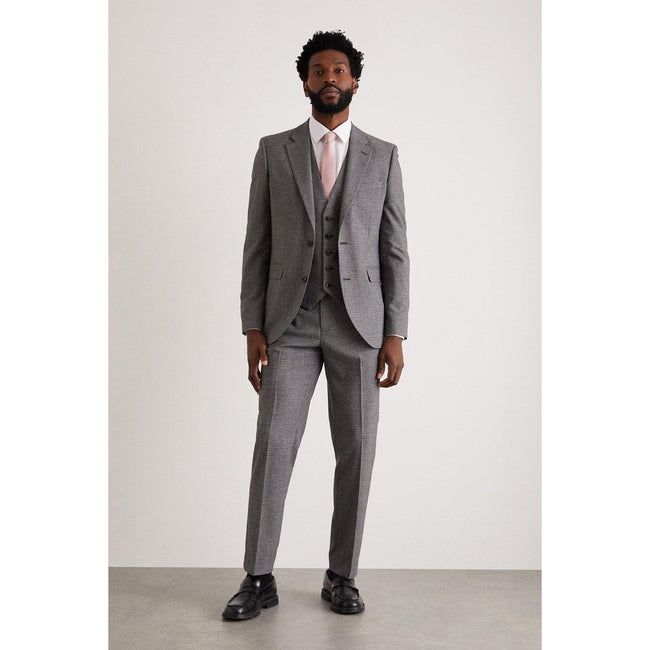 Gray - Front - Burton Mens Grid Checked Textured Slim Suit Jacket