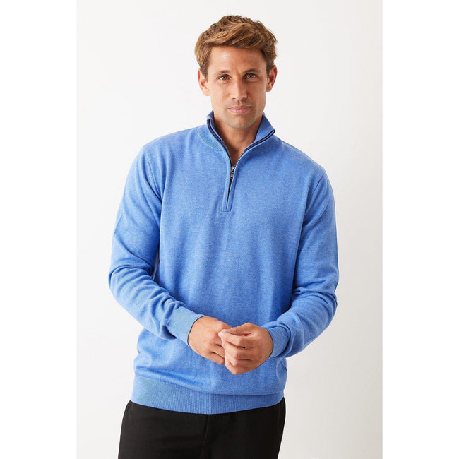 Blue - Front - Burton Mens Zip Neck Long-Sleeved Sweater