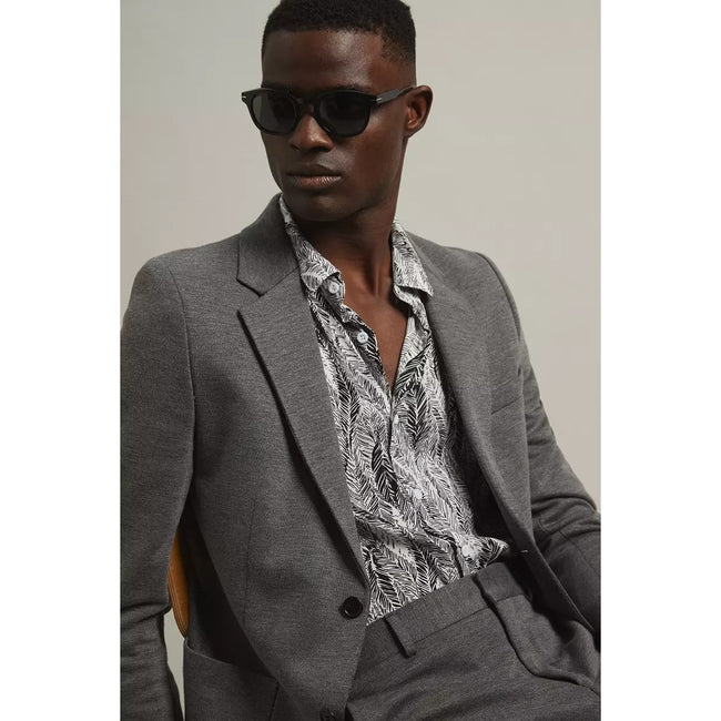 Gray - Close up - Burton Mens Jersey Slim Suit Jacket