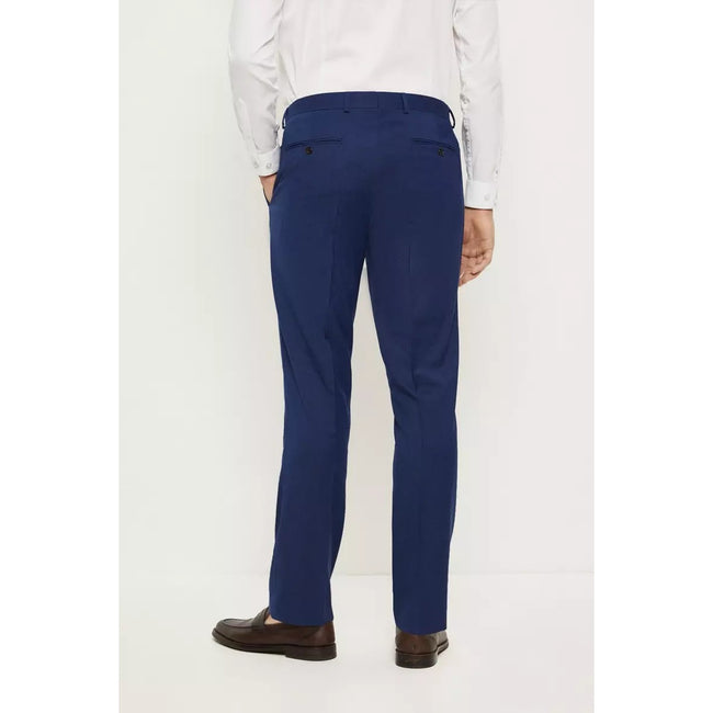 Blue - Back - Burton Mens Slub Slim Suit Trousers