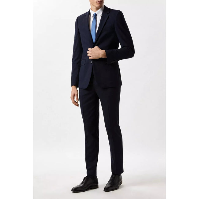 Navy - Close up - Burton Mens Essential Single-Breasted Tailored Suit Jacket