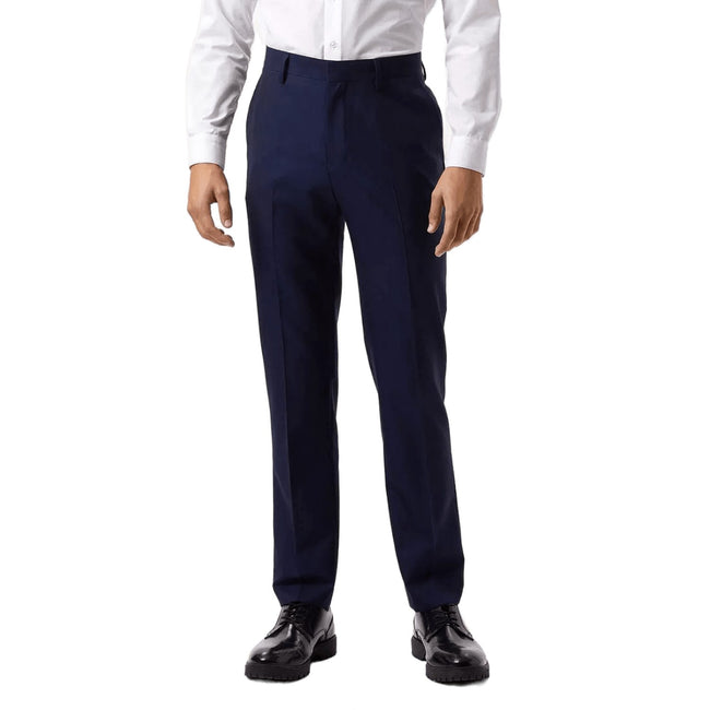 Blue - Front - Burton Mens Wool Plain Slim Suit Trousers
