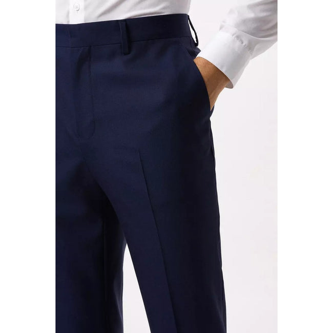 Blue - Side - Burton Mens Wool Plain Slim Suit Trousers