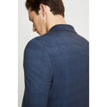 Blue - Side - Burton Mens Checked Jersey Slim Suit Jacket