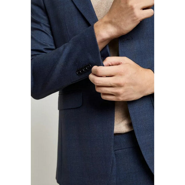 Blue - Lifestyle - Burton Mens Checked Jersey Slim Suit Jacket