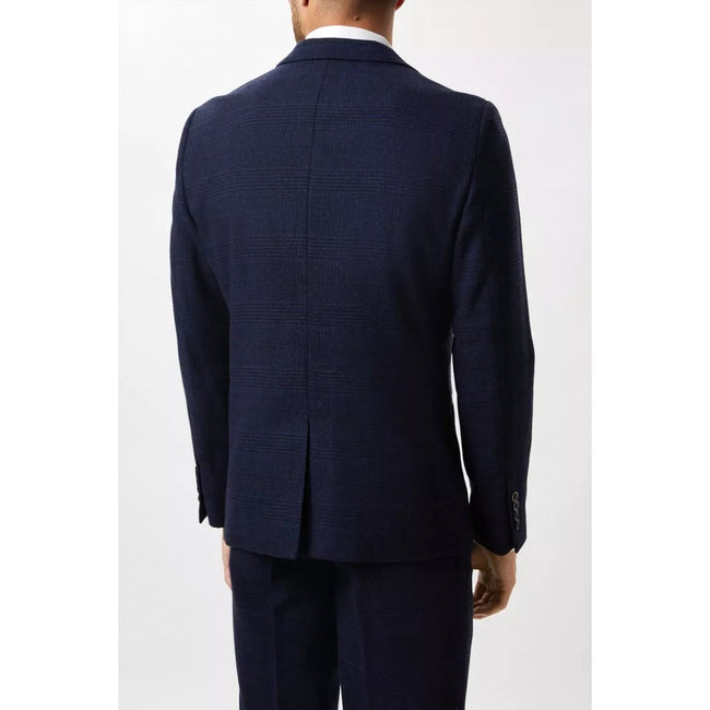 Navy - Back - Burton Mens Checked Tweed Slim Suit Jacket