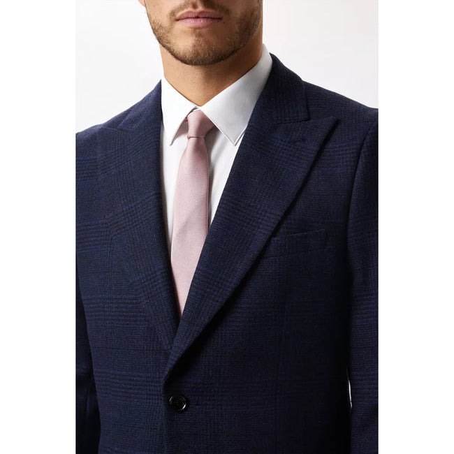 Navy - Side - Burton Mens Checked Tweed Slim Suit Jacket