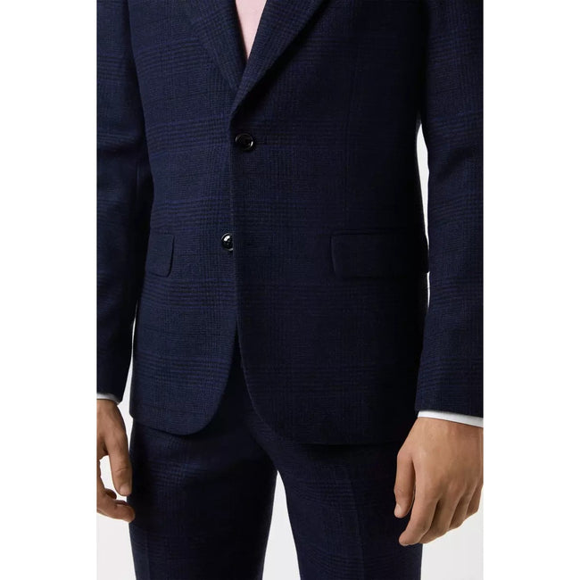 Navy - Pack Shot - Burton Mens Checked Tweed Slim Suit Jacket