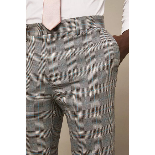 Gray - Side - Burton Mens Highlight Checked Slim Suit Trousers