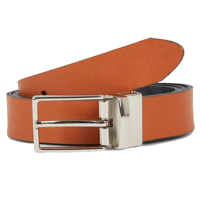 Tan - Front - Burton Mens Leather Reversible Belt