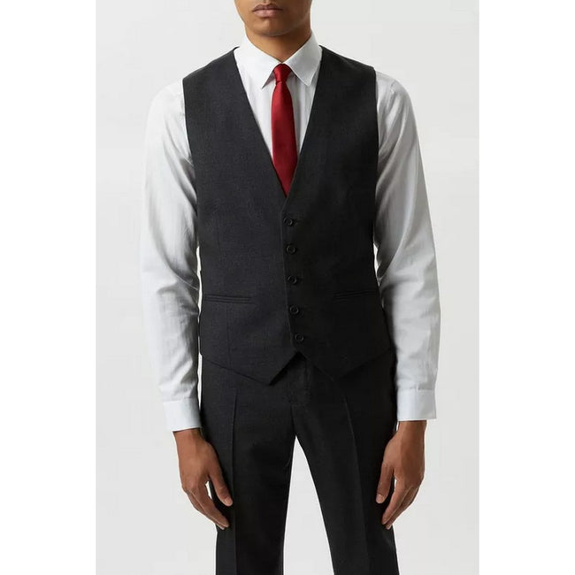 Charcoal - Close up - Burton Mens Plain Wool Slim Vest