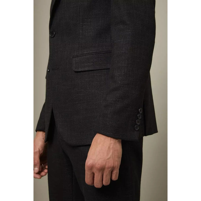 Black - Pack Shot - Burton Mens Textured Slim Suit Jacket