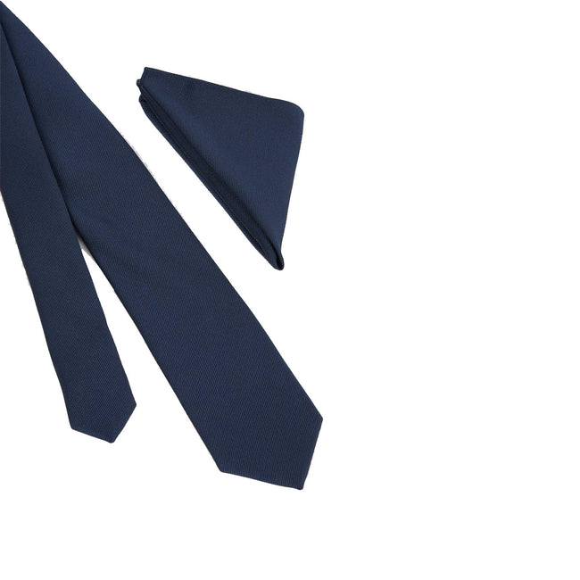 Navy - Back - Burton Mens Slim Tie & Pocket Square Set