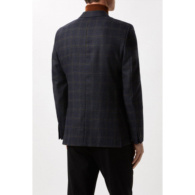 Navy-Rust - Back - Burton Mens Windowpane Check Single-Breasted Slim Blazer