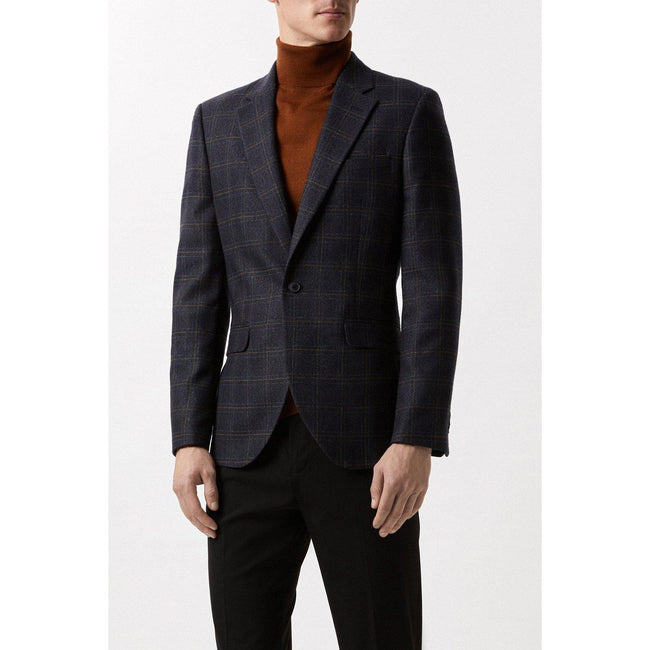 Navy-Rust - Lifestyle - Burton Mens Windowpane Check Single-Breasted Slim Blazer