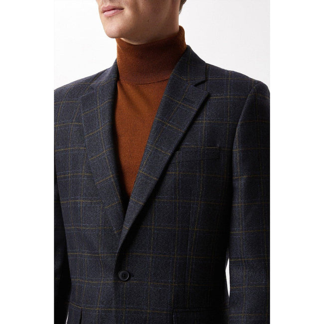 Navy-Rust - Pack Shot - Burton Mens Windowpane Check Single-Breasted Slim Blazer