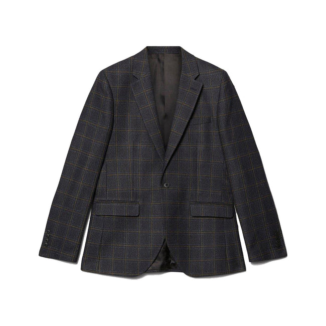 Navy-Rust - Front - Burton Mens Windowpane Check Single-Breasted Slim Blazer