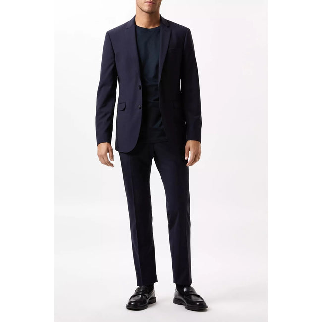 Navy - Close up - Burton Mens Performance Single-Breasted Slim Suit Jacket