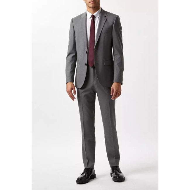 Light Grey - Close up - Burton Mens Essential Single-Breasted Skinny Suit Jacket