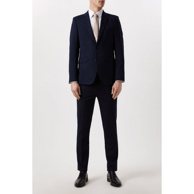Navy - Close up - Burton Mens Essential Single-Breasted Skinny Suit Jacket