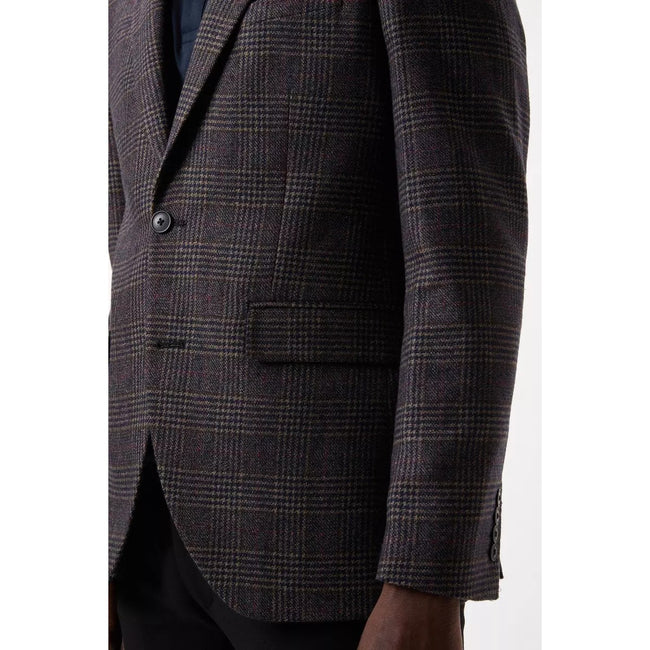 Brown - Side - Burton Mens Multi Check Slim Blazer