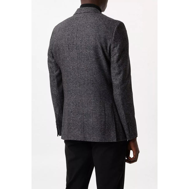 Charcoal - Back - Burton Mens Pow Checked Slim Blazer