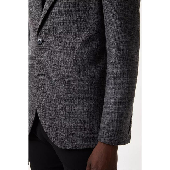 Gray - Side - Burton Mens Crosshatch Slim Blazer