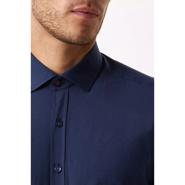 Navy - Side - Burton Mens Performance Slim Formal Shirt