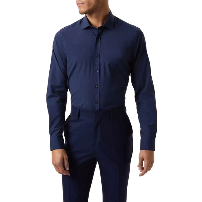 Navy - Front - Burton Mens Performance Slim Formal Shirt