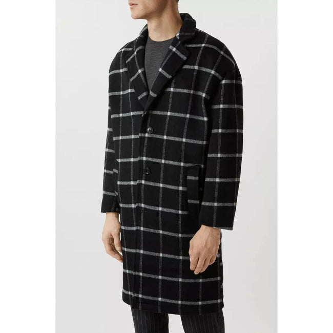 Navy - Lifestyle - Burton Mens Checked Wool Relaxed Fit Overcoat