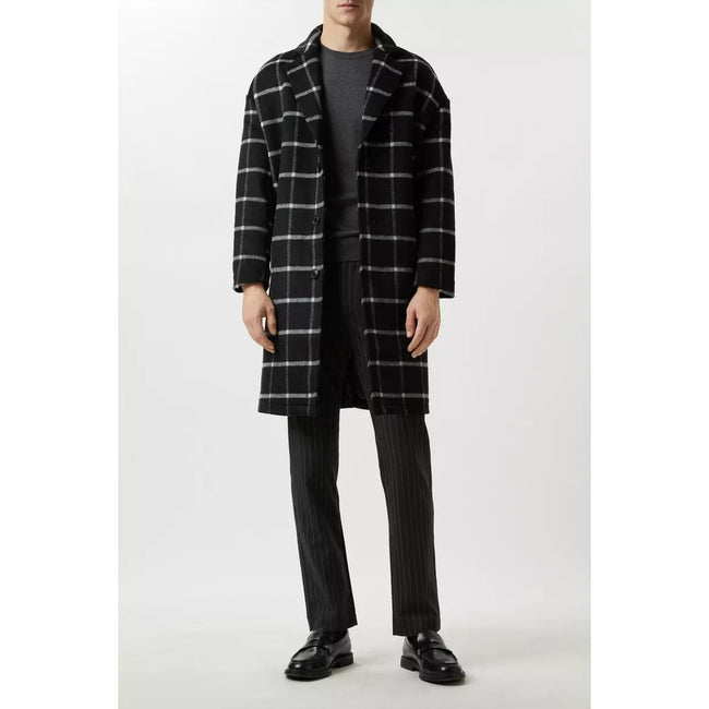 Navy - Pack Shot - Burton Mens Checked Wool Relaxed Fit Overcoat