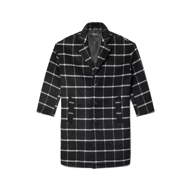 Navy - Front - Burton Mens Checked Wool Relaxed Fit Overcoat