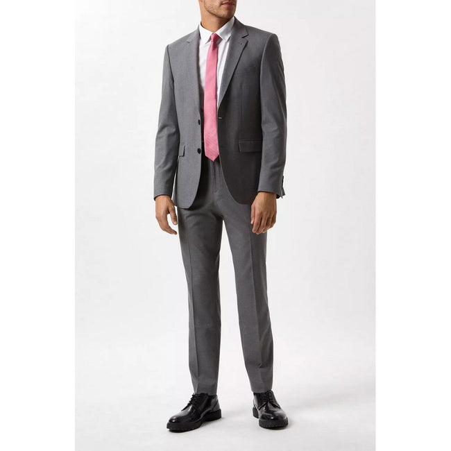 Light Grey - Close up - Burton Mens Essential Single-Breasted Slim Suit Jacket