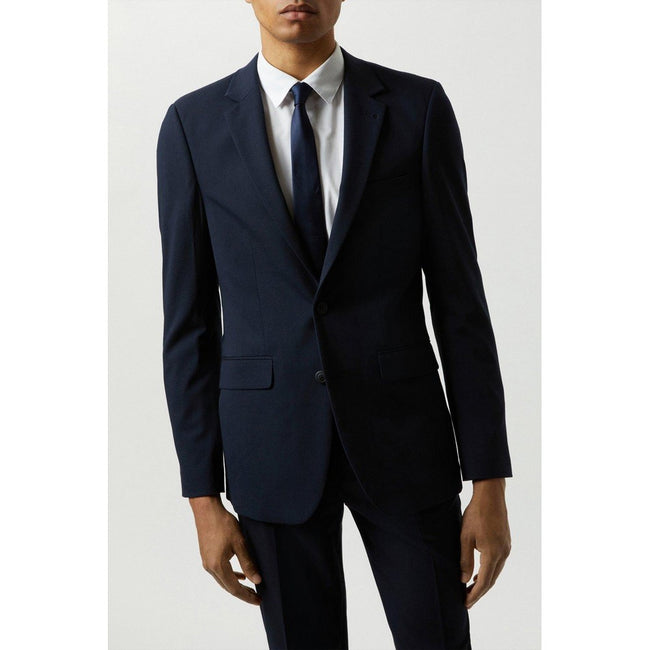 Navy - Close up - Burton Mens Essential Single-Breasted Slim Suit Jacket