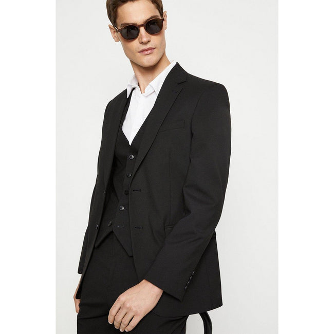 Black - Side - Burton Mens Essential Single-Breasted Tailored Suit Jacket