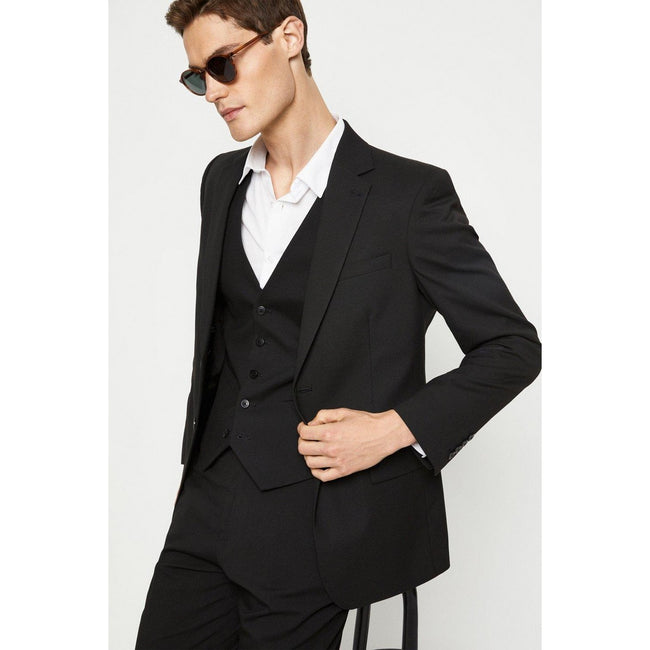 Black - Pack Shot - Burton Mens Essential Single-Breasted Tailored Suit Jacket