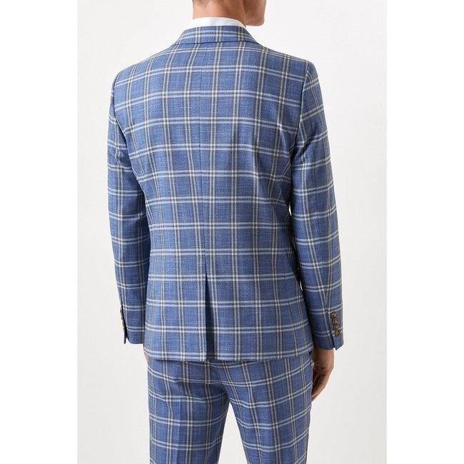 Navy - Back - Burton Mens Checked Slim Suit Jacket