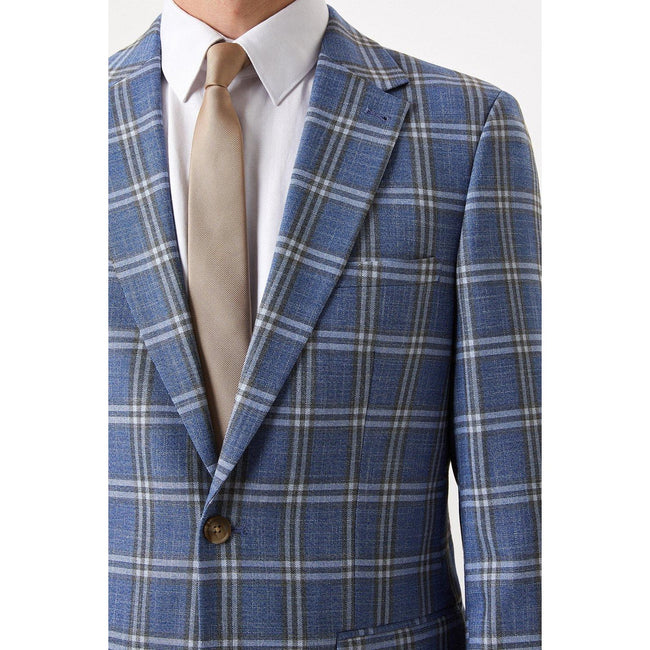 Navy - Pack Shot - Burton Mens Checked Slim Suit Jacket