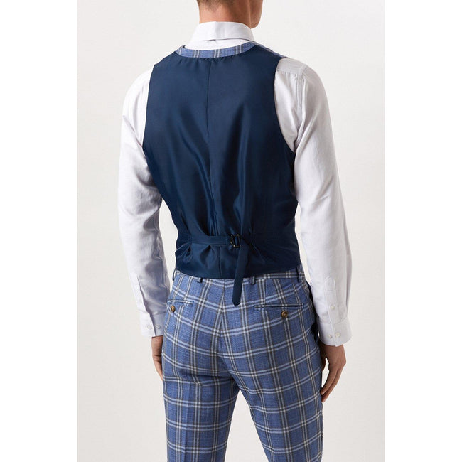 Navy - Back - Burton Mens Checked Slim Vest