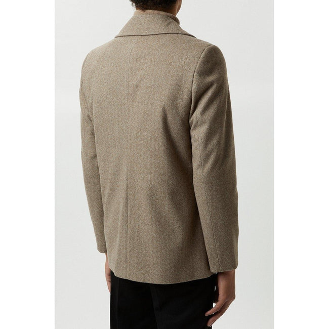 Stone - Back - Burton Mens Herringbone Wool Blend Peacoat