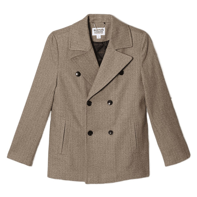 Stone - Front - Burton Mens Herringbone Wool Blend Peacoat