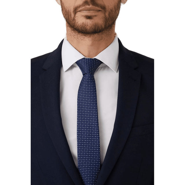 Navy-Blue - Front - Burton Mens Spotted Slim Tie